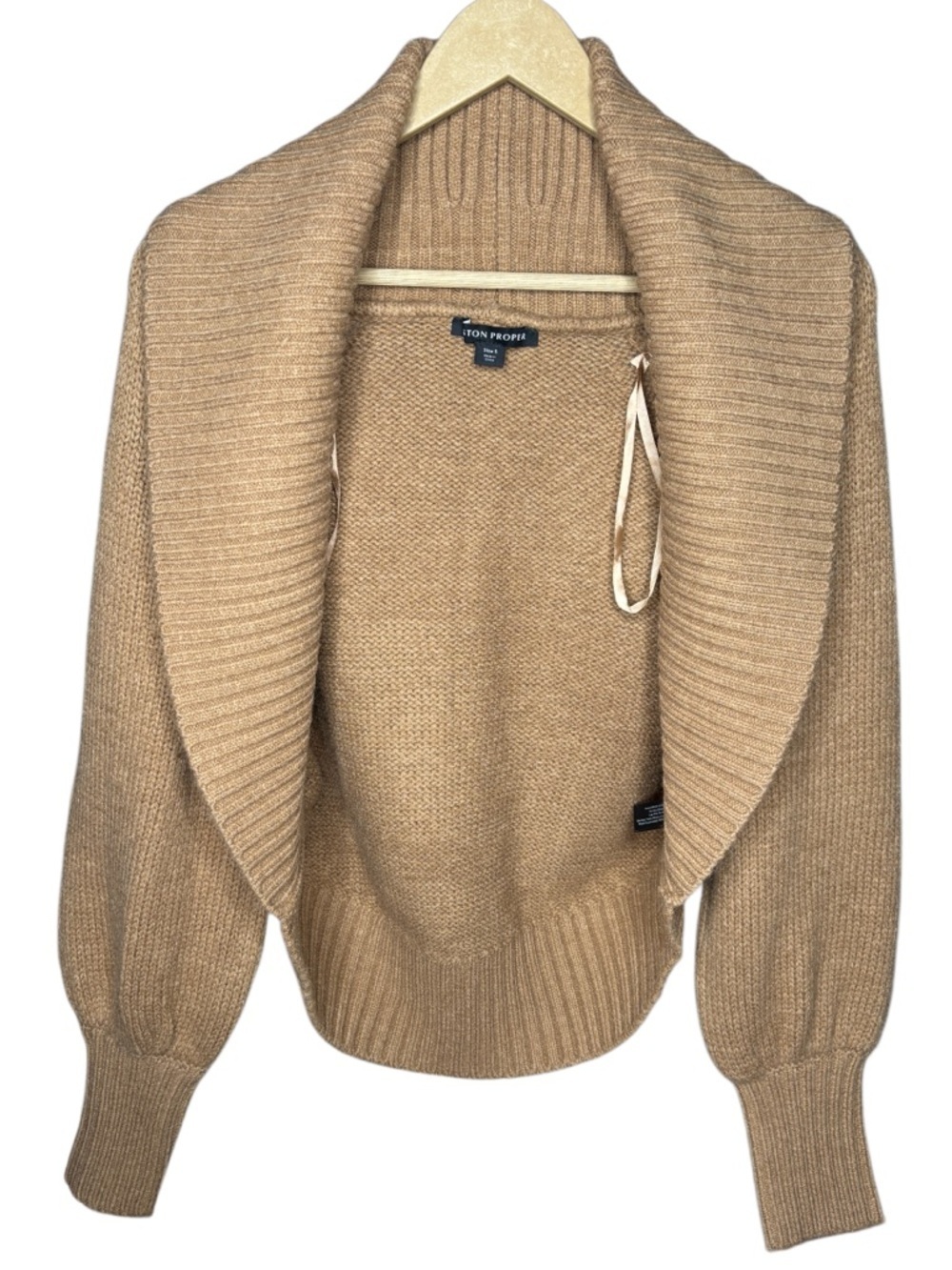 Boston Proper | Camel Knit Shawl Collar Sweater | Chunky Ribbed | Dolman Sleeve